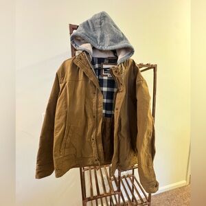 American Eagle Outfitters Brown Jacket with Gray Hood